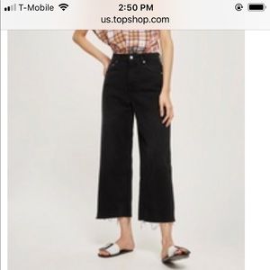Topshop Washed black cropped wide leg jeans
